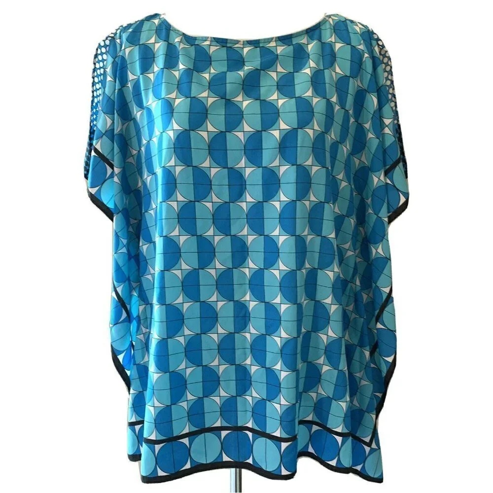 Michael Kors Blue Multi Color Geometric Print Top